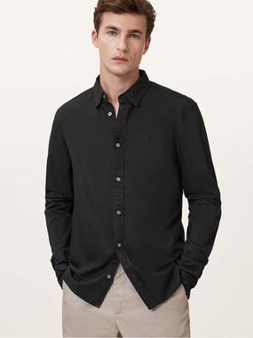 ALLSAINTS HAWTHORNE RAMSKULL STRETCH FIT LS SHIRT | LIKE NEW